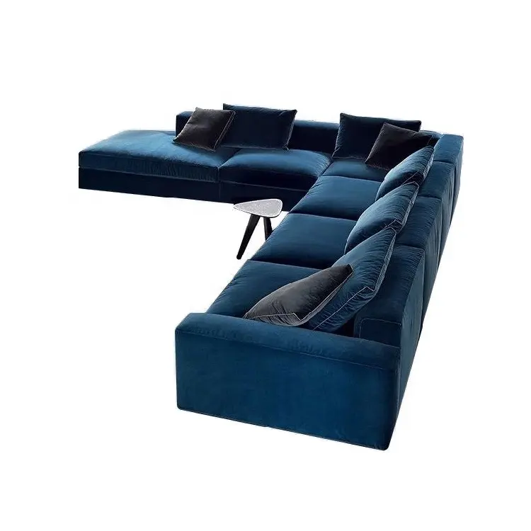 Comfort Nordic Stijl Blauw Fluwelen Couch Woonkamer Sectionele Sofa Moderne L Vormige