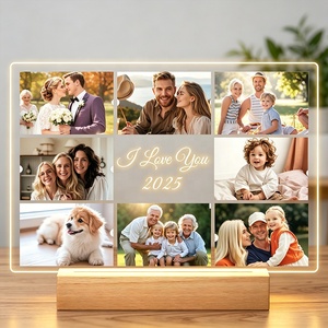 Lampe de table LED personnalisée en acrylique avec cadre <span class=keywords><strong>photo</strong></span>, lumière chaude, chargement USB, base en bois massif pour la décoration intérieure – Fournisseur d'usine - Product Image 1