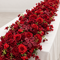 Chemin de table en fleurs artificielles rouge bordeaux, arrangement floral en soie pour centre de table de mariage et décoration de table événementielle