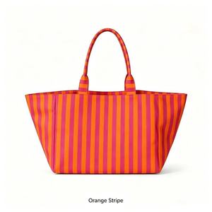 <b>Large</b> Capacity Striped Portable <b>Tote</b> <b>Bag</b> Womens Canvas Two Handle Handbag Custom Embroidery Logo Reusable Colorful Shoulder <b>Bags</b> - Product Image 3