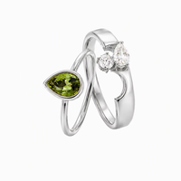 Bague double ajustable en zircon vert olive haut de gamme plaqué or 18 carats, design géométrique minimaliste et polyvalent, coupe poire IGI