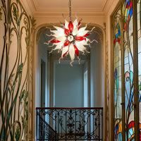 Lobby d'hôtel de luxe lustre en verre bleu de Murano Chihuly noir et blanc fait à la main lampes suspendues luminaire lustre de Style Chihuly