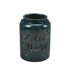 Portacandele sospeso smaltato <span class=keywords><strong>blu</strong></span> <span class=keywords><strong>lanterna</strong></span> in ceramica con manico in metallo lucido - Product Image 1