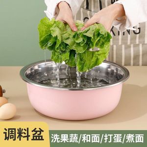 Bac à légumes en acier inoxydable extra large, rond, robuste, bol de cuisine pour aliments, passe au lave-vaisselle - Product Image 4