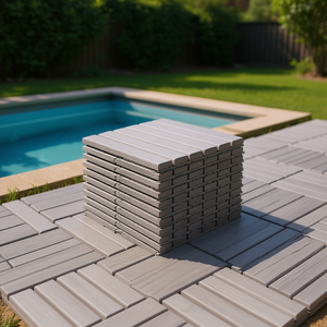 Dalles de terrasse en bois dur d'acacia gris clair, emboîtables, 12x12, carrées, pour extérieur, piscine, patio - Product Image 2