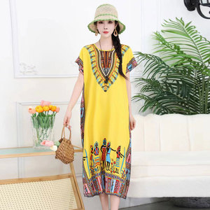 Robes amples d'été à imprimé africain, manches chauve-souris, taille unique, jupes Dashiki africaines, <span class=keywords><strong>robe</strong></span> africaine décontractée élégante à motifs floraux ethniques - Product Image 4