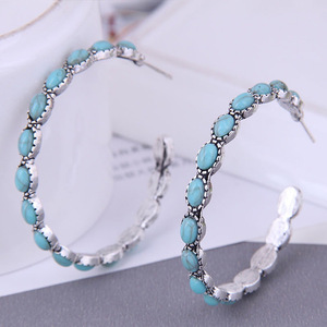 Boucles <span class=keywords><strong>d</strong></span>'oreilles grandes et rondes en forme de C, style bohème vintage, imitation <span class=keywords><strong>turquoise</strong></span>, pour femmes et jeunes filles - Product Image 4