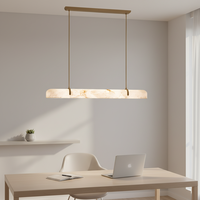 Lámpara de Techo Larga de Estilo Francés con Detalles en Mármol, Lámpara de Araña de Techo Alto con Tiras de Cobre para Villas, Hoteles, Restaurantes y Bares