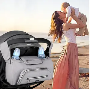تصميم جديد حفاضات الطفل حقيبة عربة منظم مع كأس معزول حامل العالمي عربة طفل منظم حقيبة