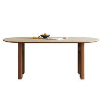 Table de salle à manger rétro en bois massif français dalle de roche en travertin de style milieu du siècle, table à manger en marbre et chaises armoire salon