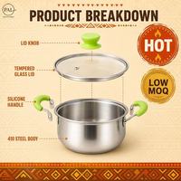Ensemble de casseroles en acier inoxydable 5 pièces 16cm 18cm 20cm 22cm 24cm avec couvercle en verre et poignée en plastique, écologique et durable pour la cuisine domestique