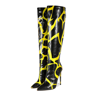 Big Size 47 Thin <b>High</b> Heels Wide Fit Long Boots Back Zipper Dress Shoes Women's Casual Pattern Print <b>Knee</b> <b>High</b> Booties - Product Image 4