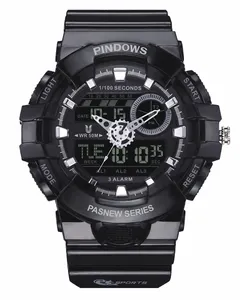 PINDOWS yeni cazip fiyat Analog dijital saat erkek erkekler için spor saat moda siyah su geçirmez 5ATM dijital saat plastik