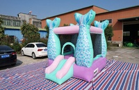 Château gonflable musical bleu personnalisé, thème sapin de Noël