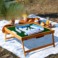 Table de Mahjong Pliante d'Extérieur, Ensemble de Voyage Portable, Bois Massif, pour Dortoir, Petites Tuiles de Mahjong, Boîte en Carton