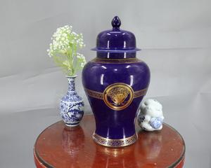 लक्जरी नौसेना ज़ेबरा अदरक जार सेट कृत्रिम फूलों की व्यवस्था के साथ टेलीविजन के लिए फूलदान घर सजावट - Product Image 6