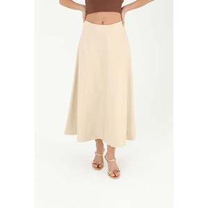 Jupe midi évasée élégante à empiècements Puane pour femme - Jupe beige confortable pour un usage quotidien et des combinaisons stylées - Product Image 4