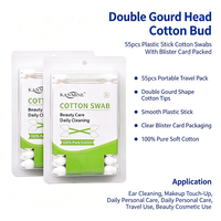 Coton-tiges à double tête en forme de gourde, 55 pièces, avec bâtonnet en plastique, emballés sous blister, pour le nettoyage des oreilles