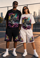 Ensemble deux pièces personnalisé pour homme : T-shirt d'été respirant en mélange de coton imprimé sérigraphié Chrome Armor Bulldozer et short à cordon de serrage