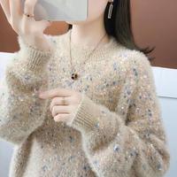 Pull en tricot épais pour femme, style coréen, doux, chaud, à col rond, manches longues, coupe ample, automne-hiver