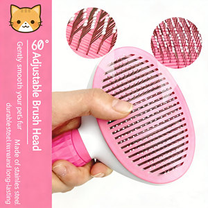 Brosse démêlante massante à aiguilles en acier inoxydable autonettoyante pour toilettage des animaux, brosse lissante à élimination des poils en un clic pour chiens et chats - Product Image 2