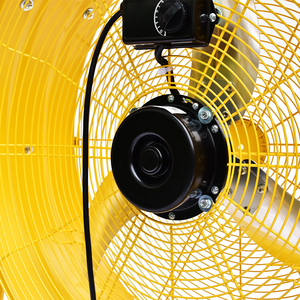 Ventilateur cylindrique portable en métal jaune de 30 pouces, 3 pales courbées, refroidissement par air, utilisation extérieure, domestique, garage, hôtel, industrie, montage au sol - Product Image 5