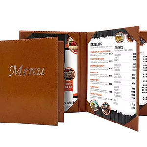 Paneles de Menú Personalizados para Restaurante, Color Marrón, 4 Páginas, Carpeta de Menú con Cuatro Esquinas Fijas - Product Image 1