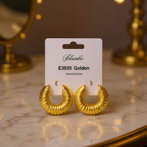 Orecchini a cerchio dorati Glaabo placcati in oro 22k, alla moda, da indossare tutti i giorni, unisex E3935 - Product Image 2