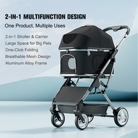 Poussette pour animaux de compagnie 2 en 1, porte-animaux détachable, pliable, cadre en aluminium, maille respirante, chariot pour animaux de compagnie pour chiens et chats de petite et moyenne taille