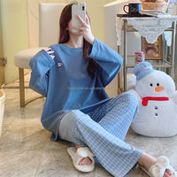 Piyama Musim Gugur dan Musim Dingin yang Indah, Baju Tidur De Rong yang Nyaman, Gaya Kasual Lucu, Lengan Panjang, Ukuran Besar M-5XL, Set Pakaian Tidur