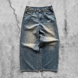 Jean en denim épais 14 oz de haute qualité pour homme, coupe large, motif éclaboussures d'encre, délavé, style oversize et baggy - Product Image 2