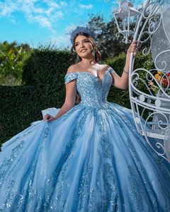 Abiti da Quinceañera Mumuleo <span class=keywords><strong>Blu</strong></span> Cielo 2026, Abito da ballo lungo fino al pavimento con strascico a cappella, in <span class=keywords><strong>raso</strong></span> moderno con stampa in pizzo, vita naturale, per adolescenti - Product Image 2