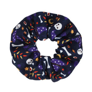 Coletero de Halloween con estampado de calavera, fantasma, calabaza, araña y murciélago, lazo para el pelo de tela para mujer, estilo lindo para fiestas y festivales - Product Image 1