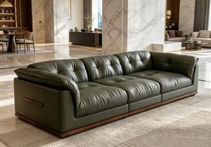 Sofá Chesterfield de 3 plazas en cuero genuino verde con respaldo capitoné y base de madera para sala de estar - Product Image 5