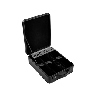 Tùy chỉnh bền màu đen vali hộp sang trọng PU da hộp lưu trữ xách tay mang hộp với zip cho chai rượu vang & cup Kit - Product Image 2