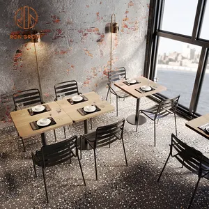 Modern Design Hot Sale Restaurant Furniture Wood Iron Leisure Outdoor Restaurant Bar Tables And Chairs