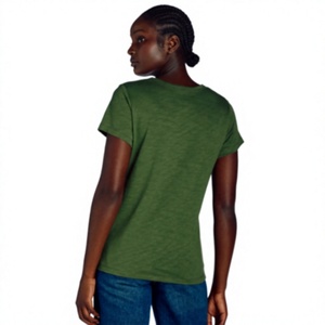 Servicio OEM, Camiseta de Manga Corta con Cuello Redondo Rosa para Mujer, Corte Regular, Color Sólido Informal, Tejido de Algodón de Secado Rápido, para Todas las Temporadas - Product Image 6