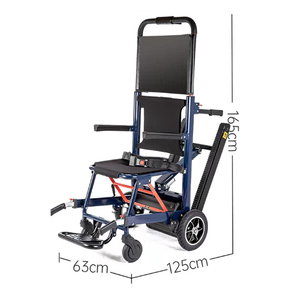 Chariot de transport pliable portable pour fauteuil roulant, cadre en acier bleu 125 cm x 63 cm avec conception à quatre roues pour l'assistance à la mobilité - Product Image 1