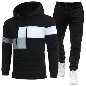 Felpa imbottita con cappuccio con Splicing tripla Splicing felpa sportiva Casual Set 2 pezzi da uomo Sehe Fashion - Product Image 2