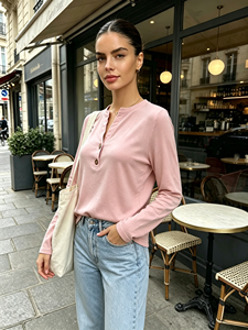 Chemise boutonnée rose à manches longues pour femme, décontractée, couleur unie, coupe classique, toutes saisons - Product Image 3