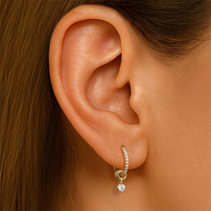Pendientes de Aro Clásicos de Plata de Ley S925 con Circonitas, Pendientes de Aro Minimalistas con Pavé, Pendientes de Aro Colgantes de Estilo Moderno para Mujer - Product Image 6