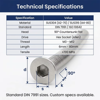 Vis à tête hexagonale métriques M3 x 55 mm et M8 à filetage allongé extra long en acier inoxydable