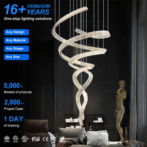 Lampadario a Sospensione di Lusso in Stile Moderno con Anelli di Cristallo Personalizzati a <span class=keywords><strong>LED</strong></span> per Grandi Progetti, Scale, Ingresso Hotel e Sala Banchetti - Product Image 1