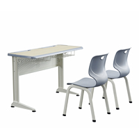 Mobilier scolaire avec table pliante en bois pour étudiants, bureau et chaise à 2 places, cadre en métal, tapis d'écriture à 2 places de bonne qualité