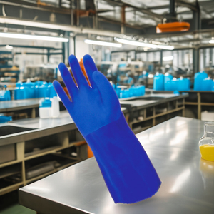 Gants à main complets en PVC bleu personnalisé longs imperméables aux produits chimiques résistants à l'huile EN388 certifié enduit doublure en coton antidérapant - Product Image 3