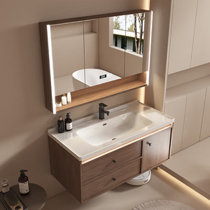 Meuble de salle de bain en bois massif avec lavabo intégré en céramique de style chinois, meuble-vasque, meuble-lavabo - Product Image 4