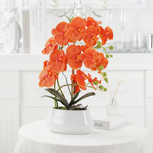 Fleurs artificielles de luxe en soie Phalaenopsis Orchidée dans un pot en céramique 43cm Feuilles en PU importées Prêtes à l'emploi Faux orchidée Centre de table - Product Image 5