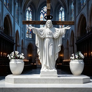 Escultura Religiosa de Jesús y Ovejas en Mármol Blanco de Tamaño Real para Jardín, Iglesia y Decoración Cristiana del Hogar - Product Image 3