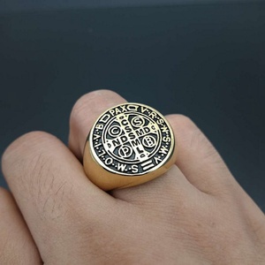 Manufacturer Wholesale Price Exorcism Cross Letter <b>Titanium</b> Steel Vintage Men's <b>Ring</b> - Product Image 4
