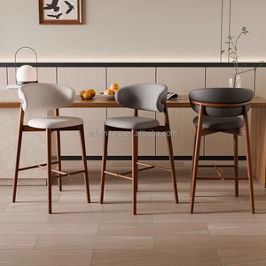 Modern Fabric Leather Curved <b>Back</b> Wooden Counter Height <b>Stool</b> <b>Bar</b> Chair Barstool Home Kitchen Hotel Office Lobby Restaurant Club - Product Image 6